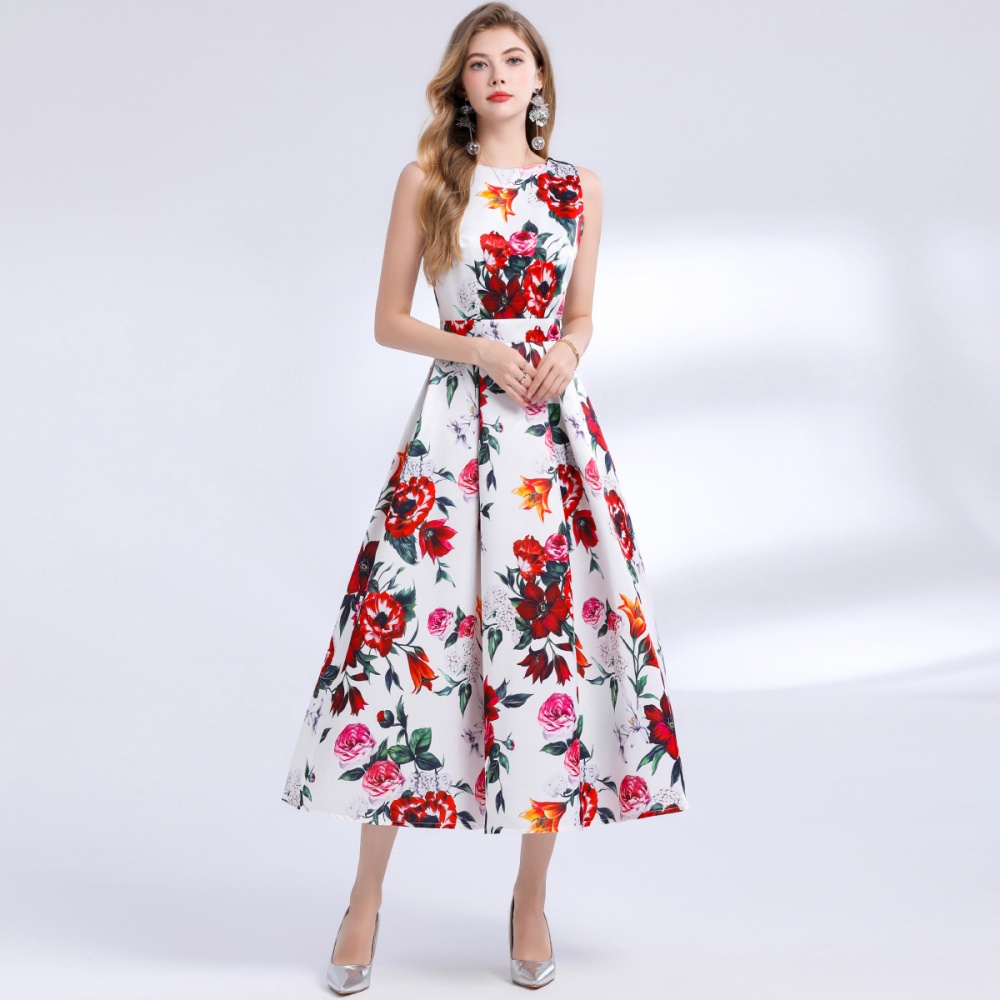 A-line sleeveless stereoscopic pinched waist dress