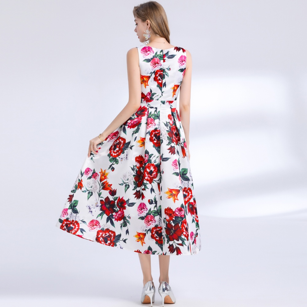 A-line sleeveless stereoscopic pinched waist dress