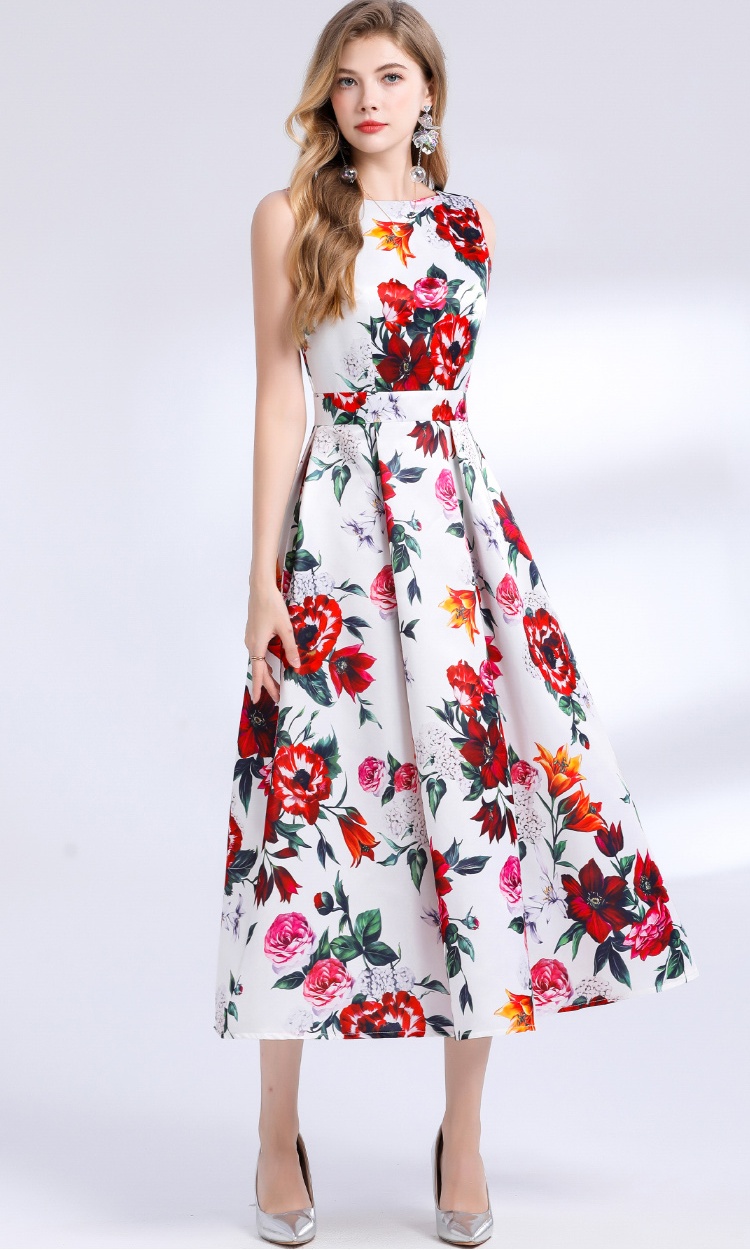 A-line sleeveless stereoscopic pinched waist dress