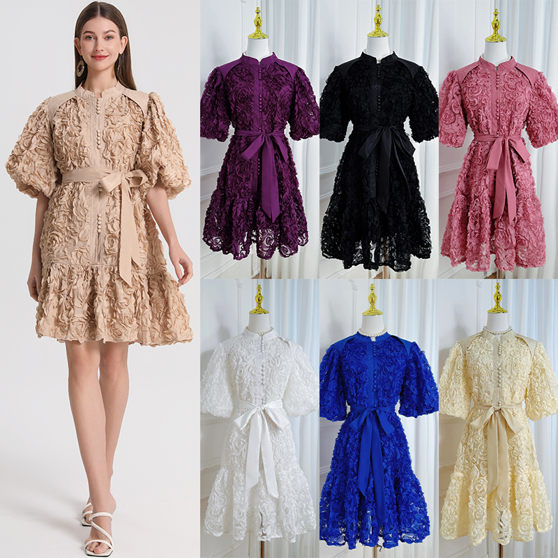 Stereoscopic European style pure loose short dress