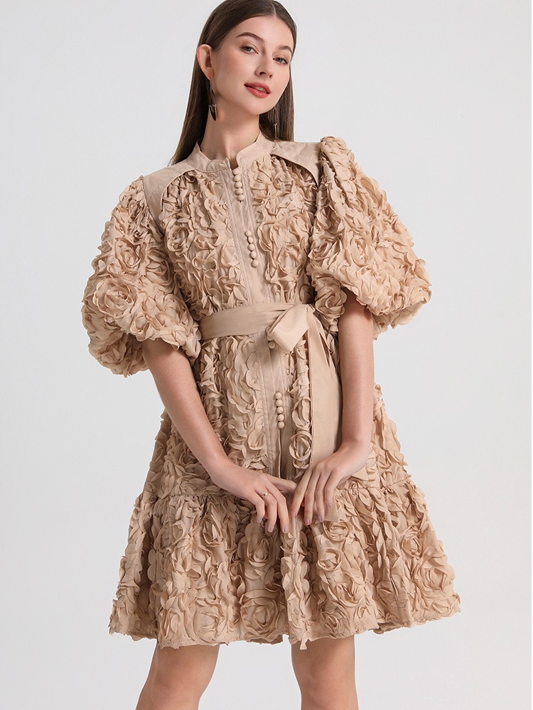 Stereoscopic European style pure loose short dress