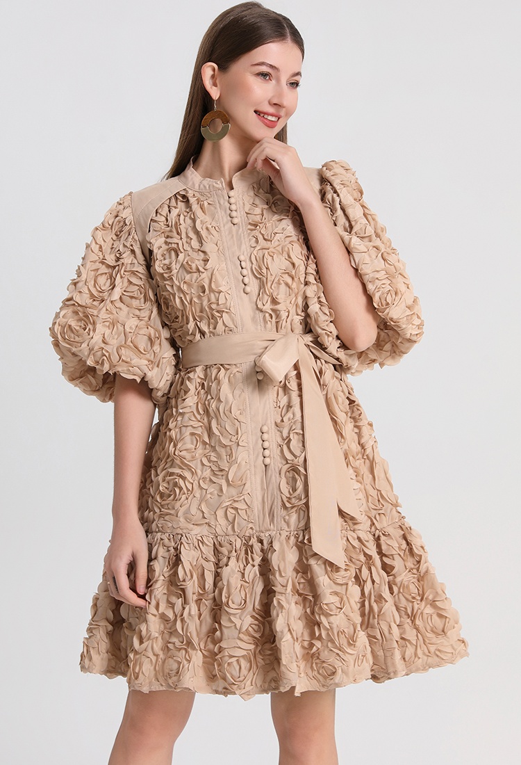 Stereoscopic European style pure loose short dress
