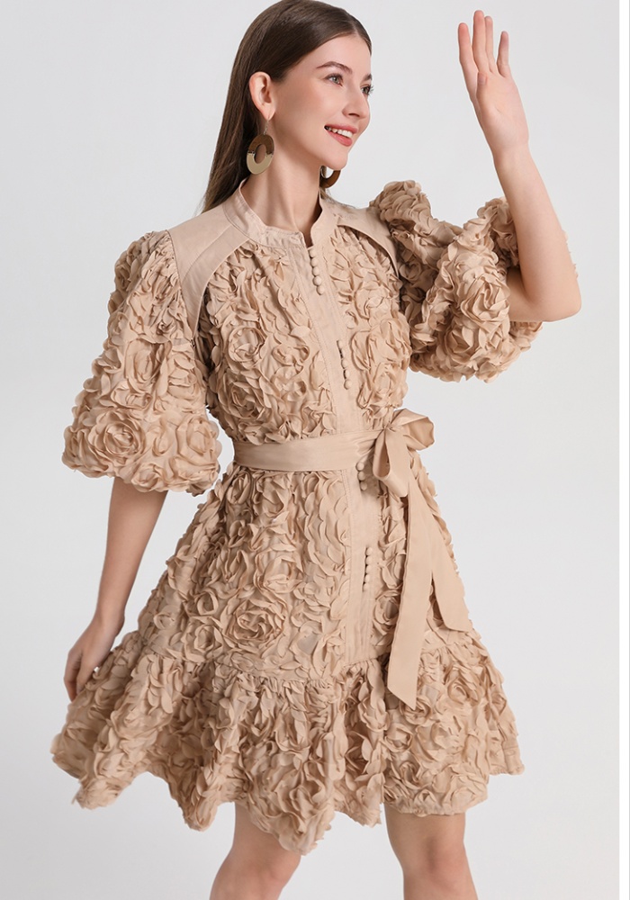 Stereoscopic European style pure loose short dress