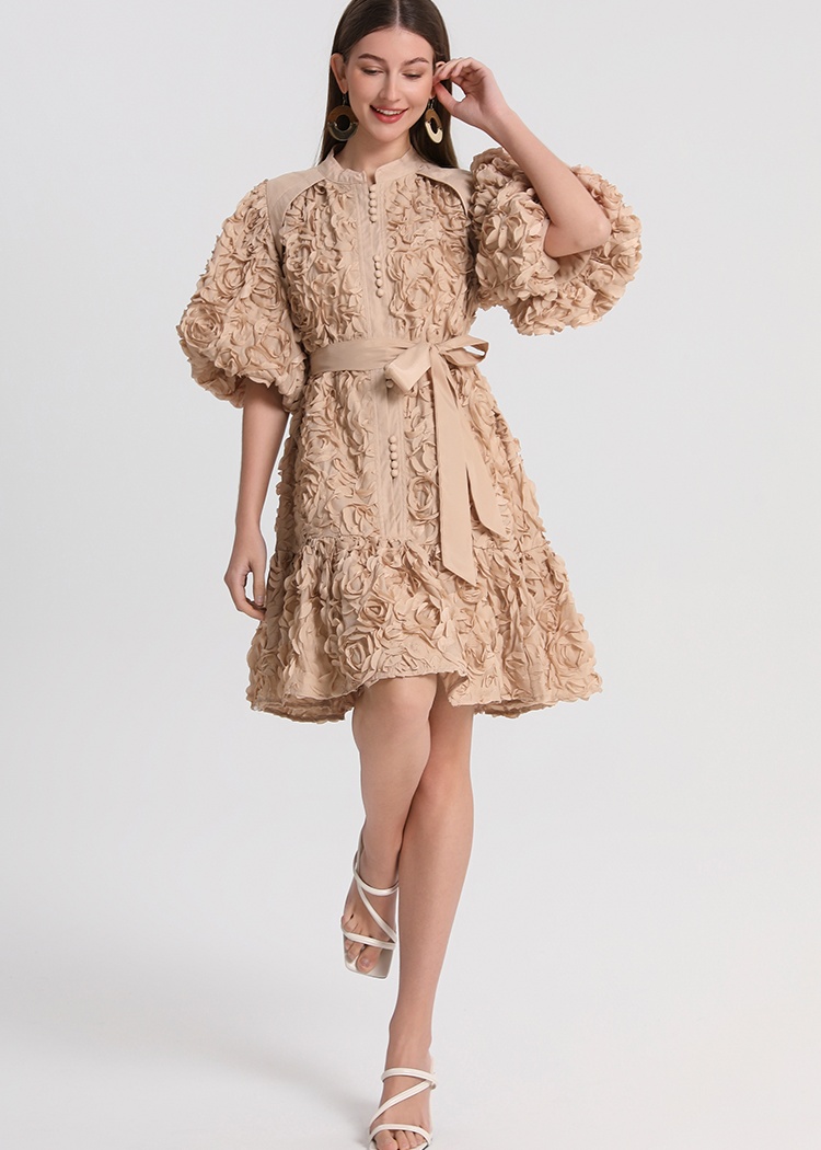 Stereoscopic European style pure loose short dress