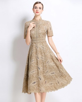 Crochet long dress short sleeve dress for women