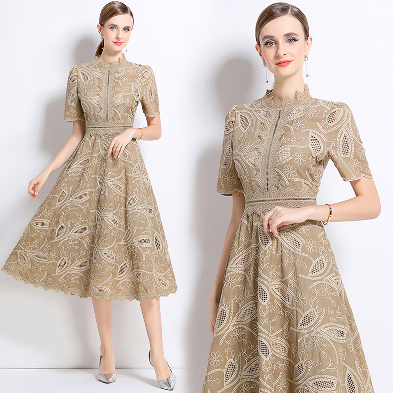 Crochet long dress short sleeve dress for women