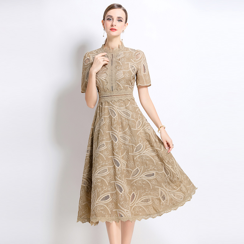 Crochet long dress short sleeve dress for women
