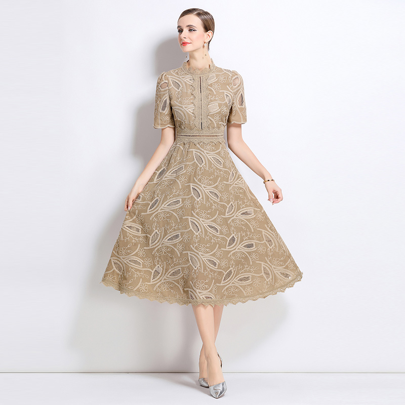 Crochet long dress short sleeve dress for women