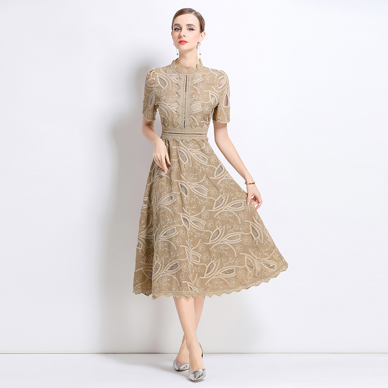 Crochet long dress short sleeve dress for women