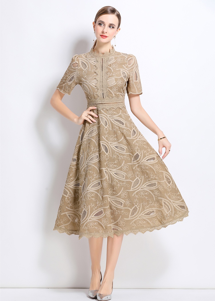 Crochet long dress short sleeve dress for women