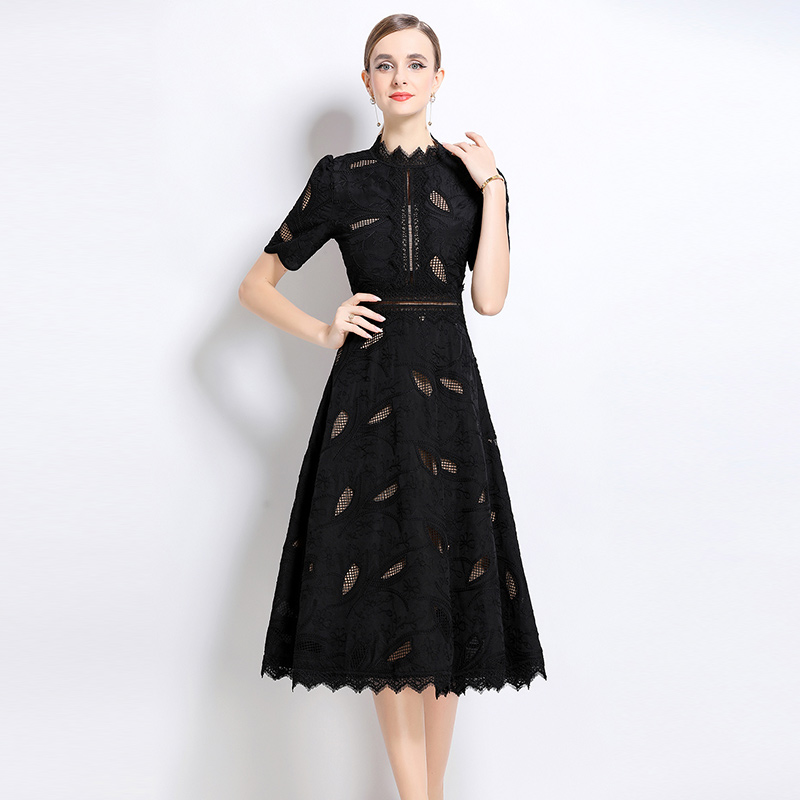 Short sleeve fashion long dress crochet dress for women