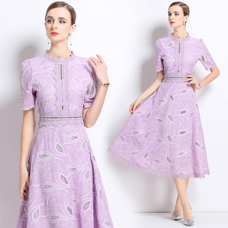Hollow crochet dress pinched waist long dress for women