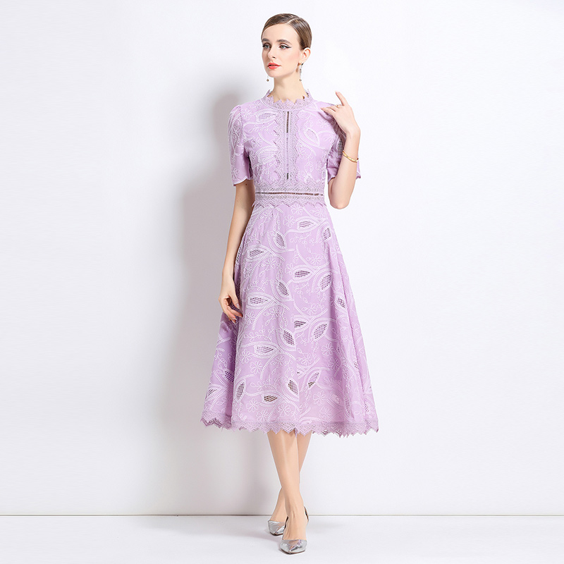 Hollow crochet dress pinched waist long dress for women
