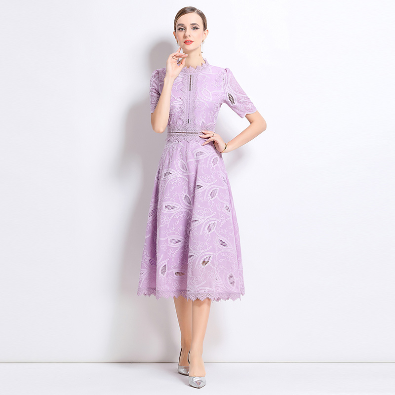 Hollow crochet dress pinched waist long dress for women