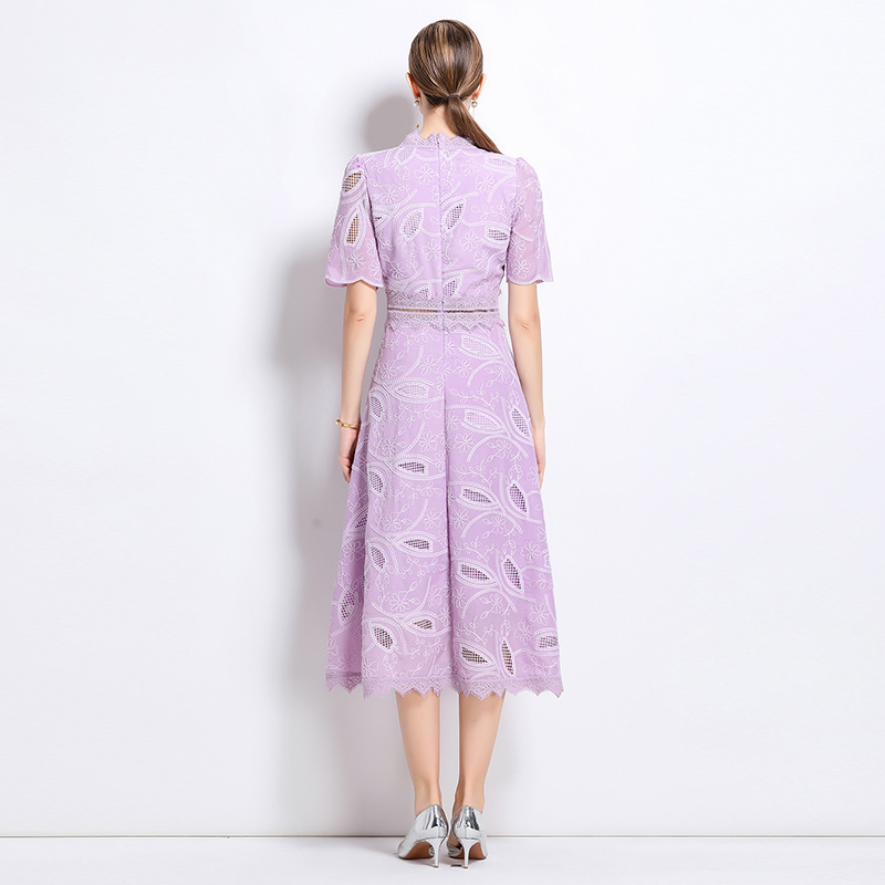 Hollow crochet dress pinched waist long dress for women
