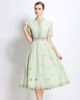 Hollow elegant dress short sleeve France style long dress