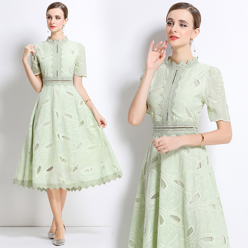 Hollow elegant dress short sleeve France style long dress