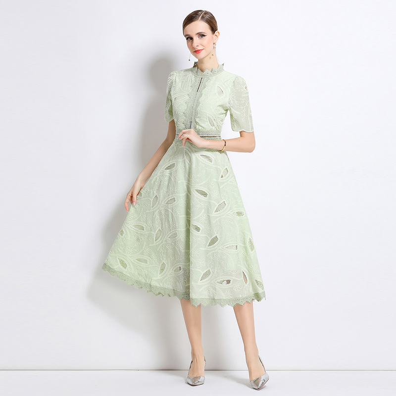 Hollow elegant dress short sleeve France style long dress