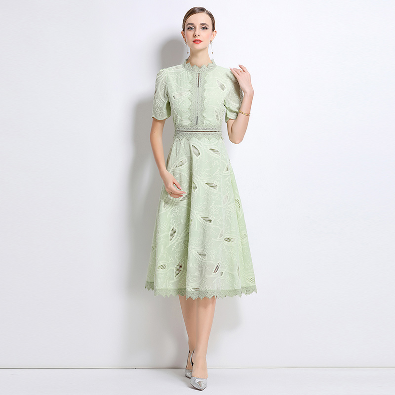 Hollow elegant dress short sleeve France style long dress