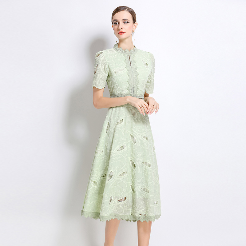 Hollow elegant dress short sleeve France style long dress