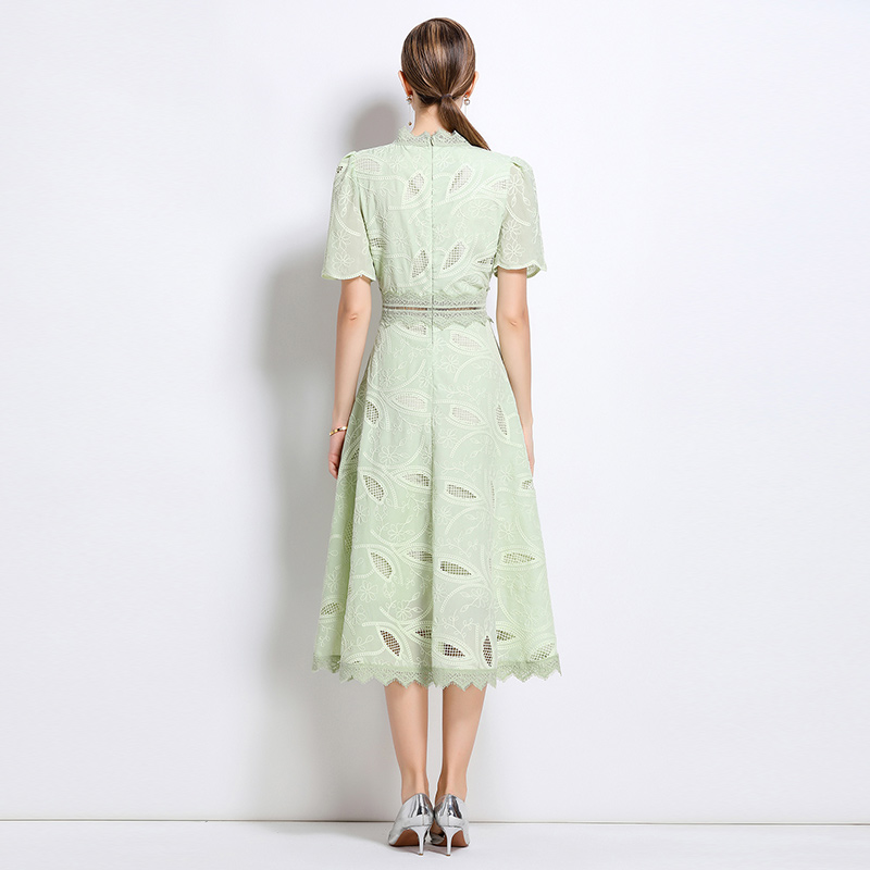 Hollow elegant dress short sleeve France style long dress
