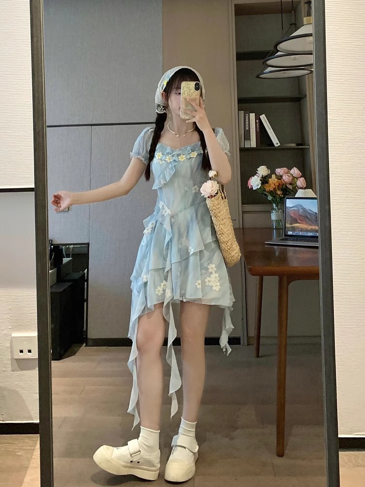 Irregular tender beautiful pinched waist vacation dress