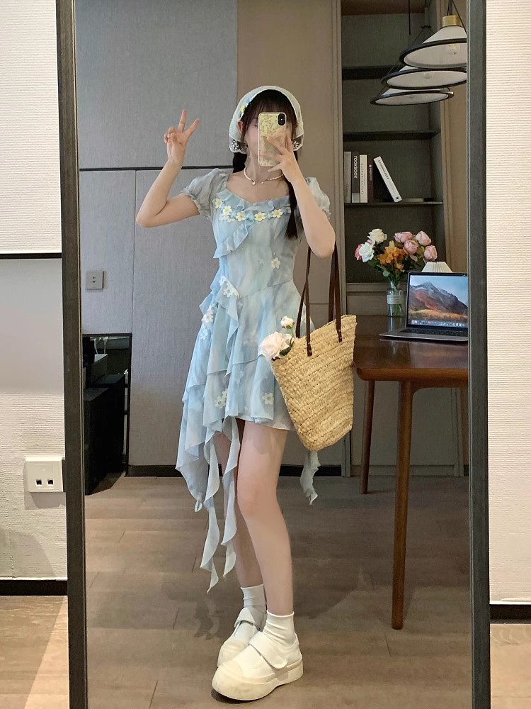 Irregular tender beautiful pinched waist vacation dress