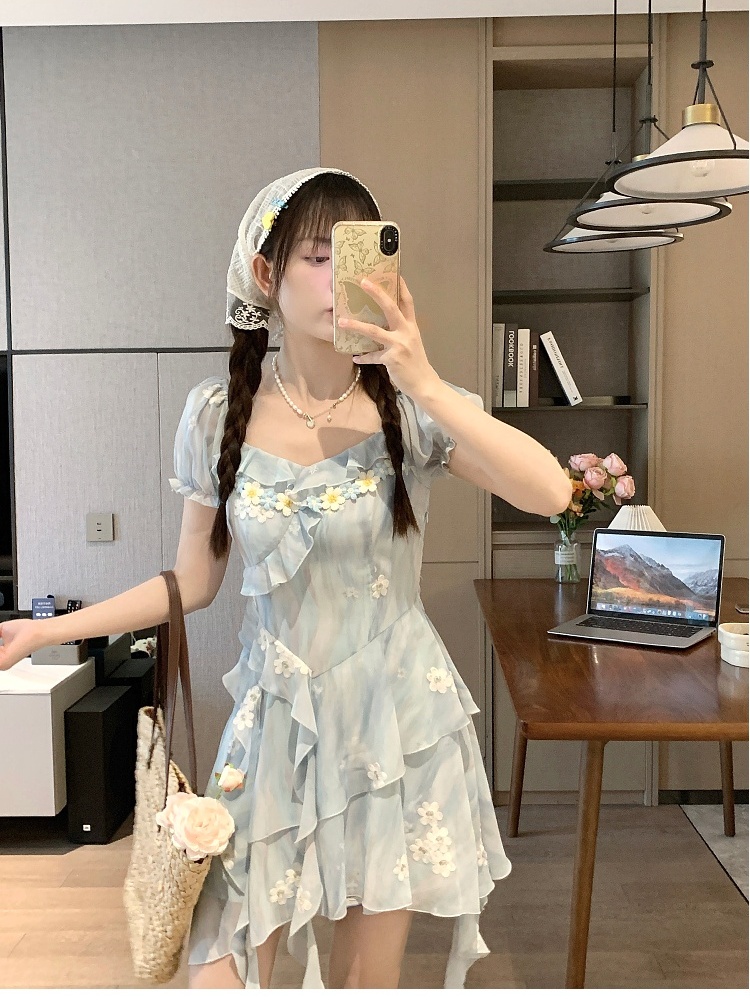 Irregular tender beautiful pinched waist vacation dress