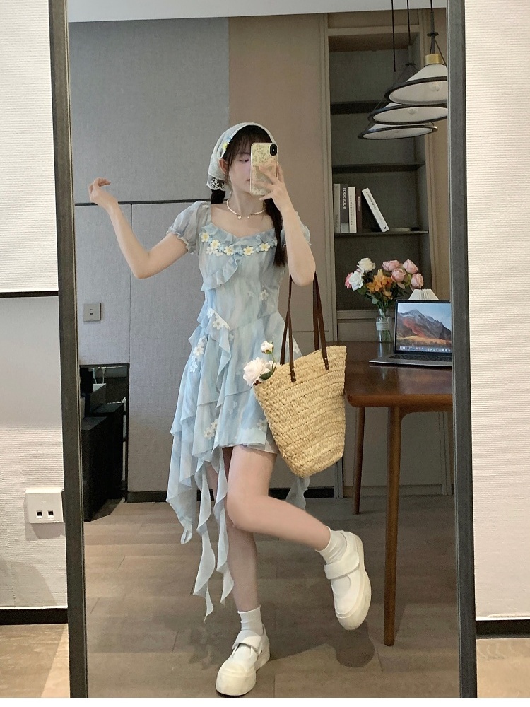 Irregular tender beautiful pinched waist vacation dress