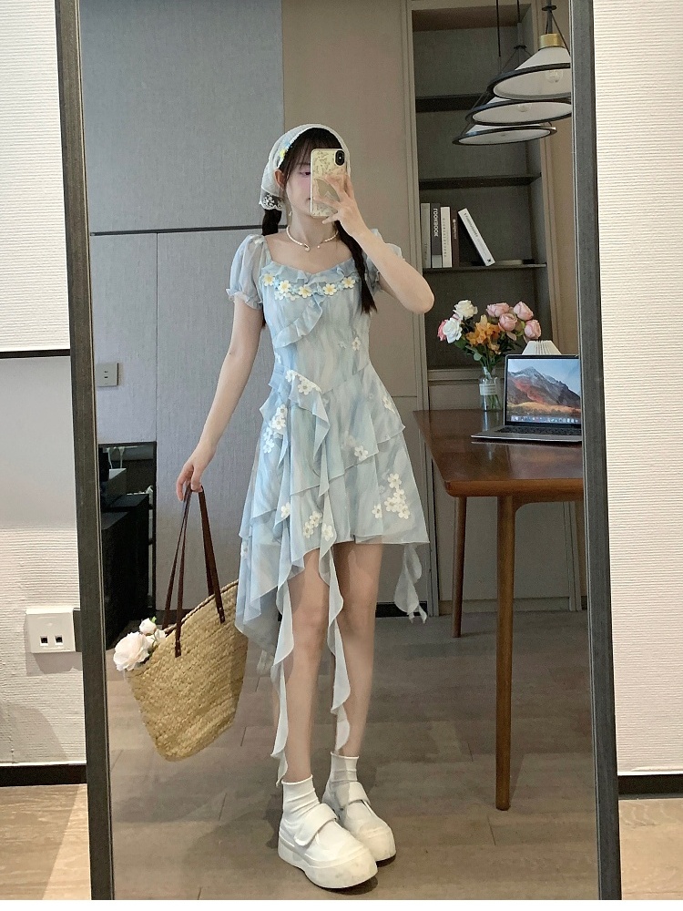 Irregular tender beautiful pinched waist vacation dress