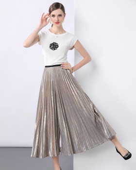 Knitted long skirt pleated tops a set