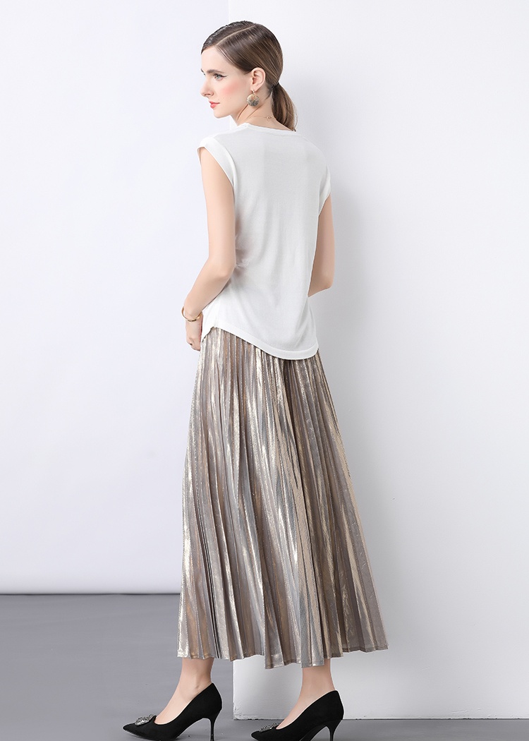 Knitted long skirt pleated tops a set