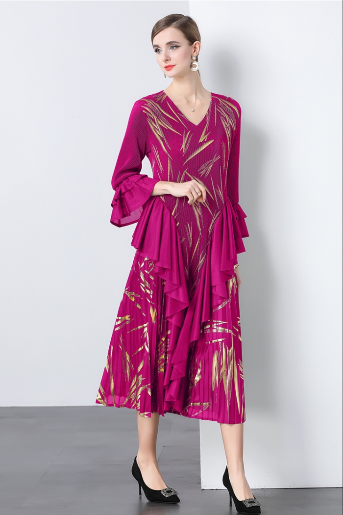Pleats Please pinched waist summer lotus leaf edges dress