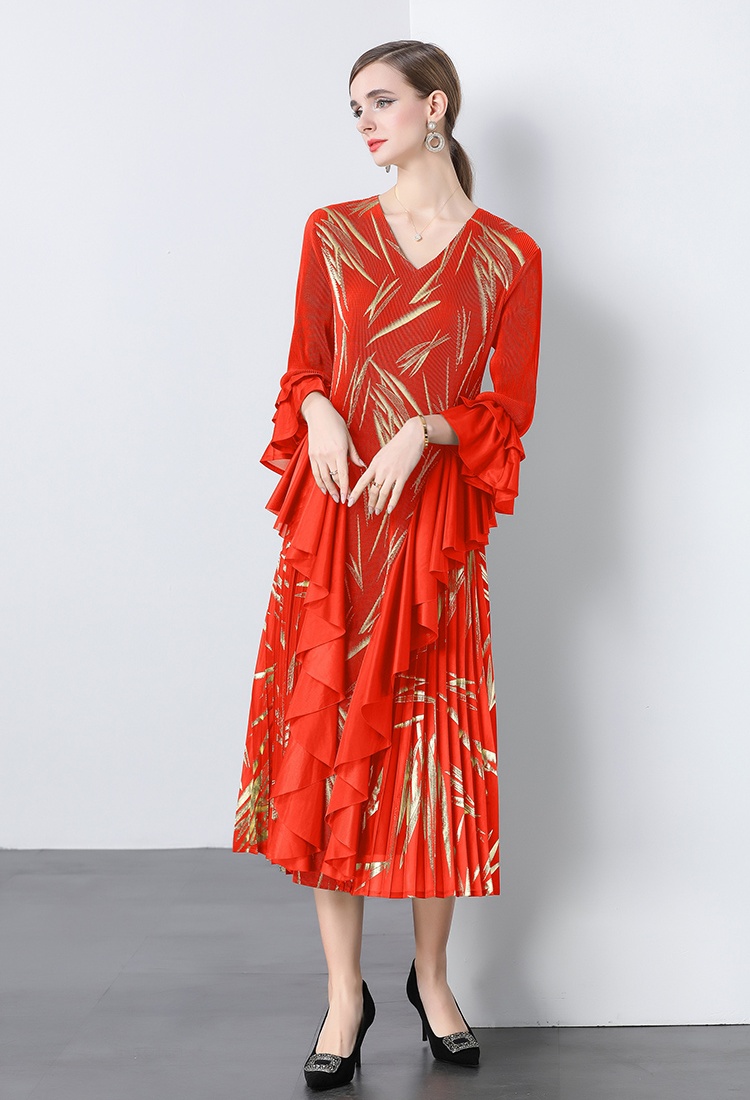 Pleats Please pinched waist summer lotus leaf edges dress