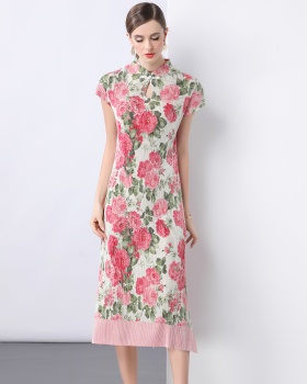 Pleats Please dress short sleeve cheongsam
