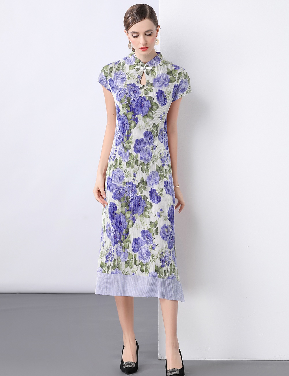 Pleats Please dress short sleeve cheongsam