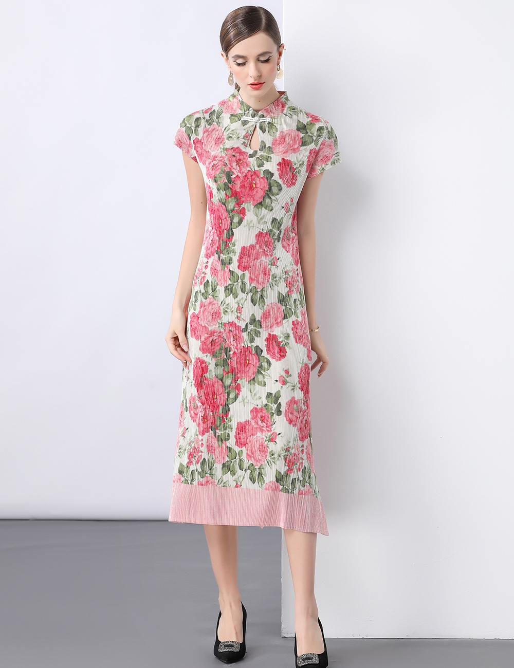 Pleats Please dress short sleeve cheongsam