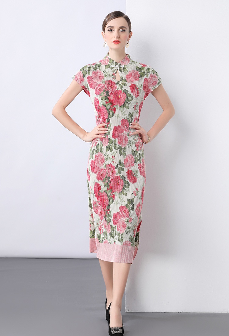Pleats Please dress short sleeve cheongsam