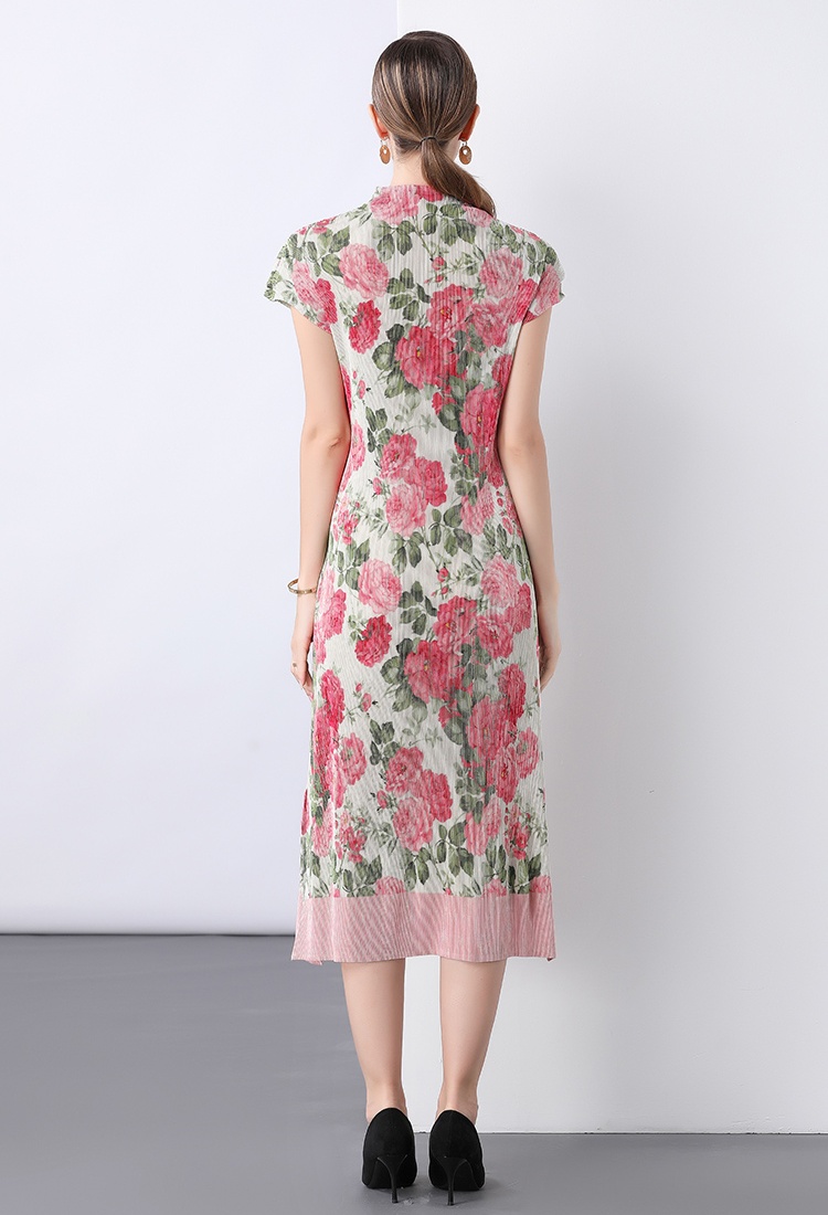 Pleats Please dress short sleeve cheongsam