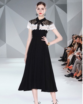 Chiffon lace hollow splice dress