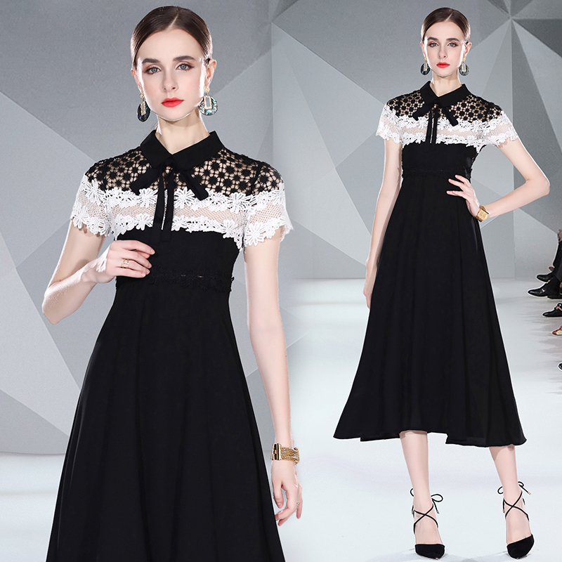 Chiffon lace hollow splice dress
