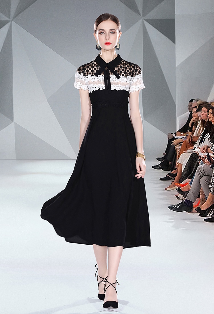 Chiffon lace hollow splice dress