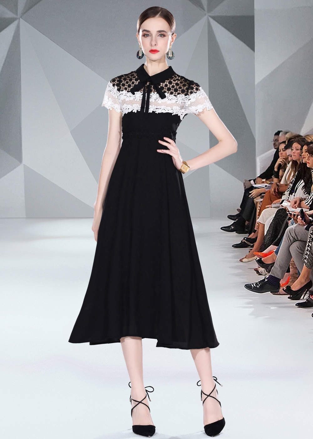 Chiffon lace hollow splice dress