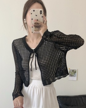 Hollow slim knitted cardigan all-match short shawl