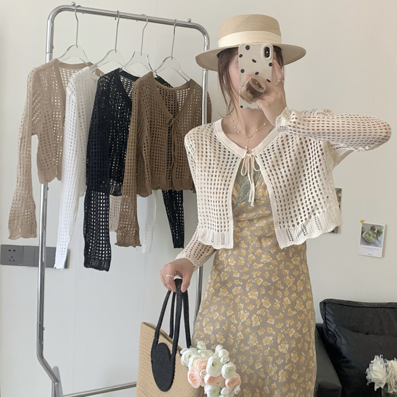 Hollow slim knitted cardigan all-match short shawl