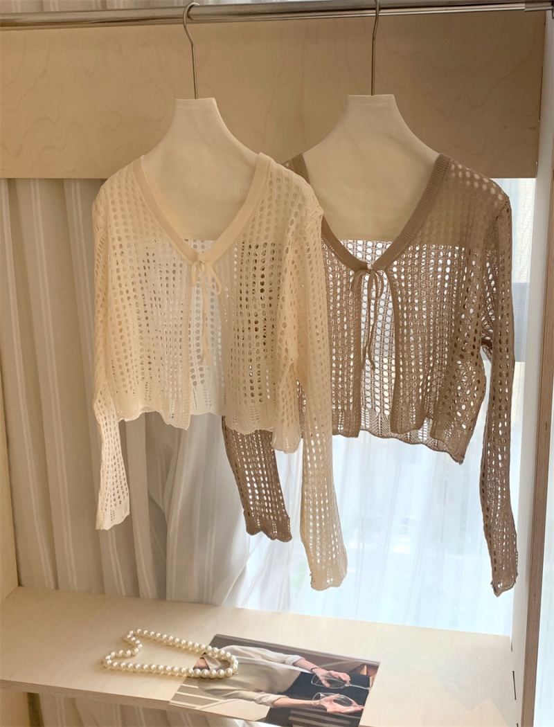 Hollow slim knitted cardigan all-match short shawl