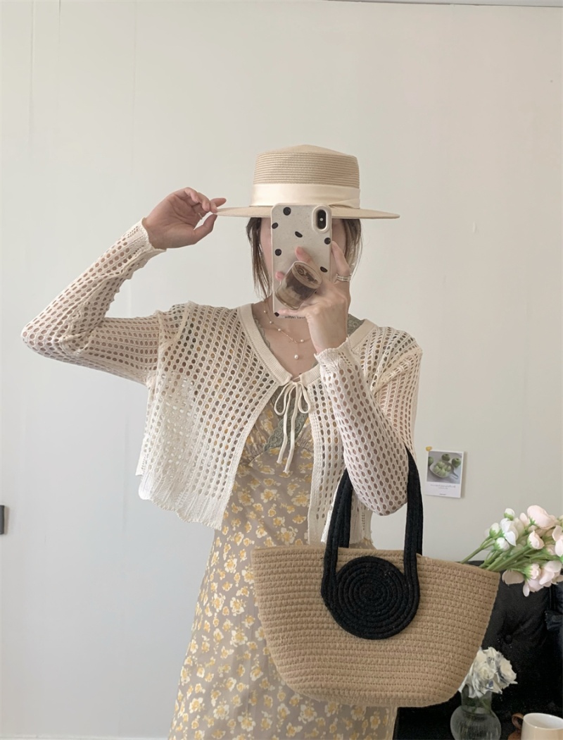 Hollow slim knitted cardigan all-match short shawl