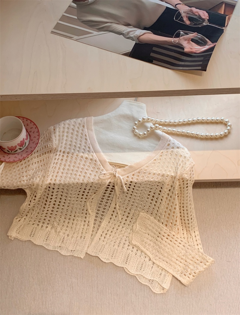 Hollow slim knitted cardigan all-match short shawl