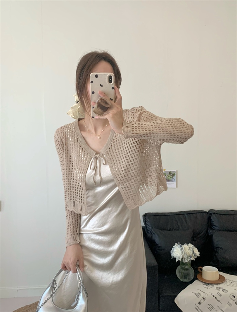 Hollow slim knitted cardigan all-match short shawl