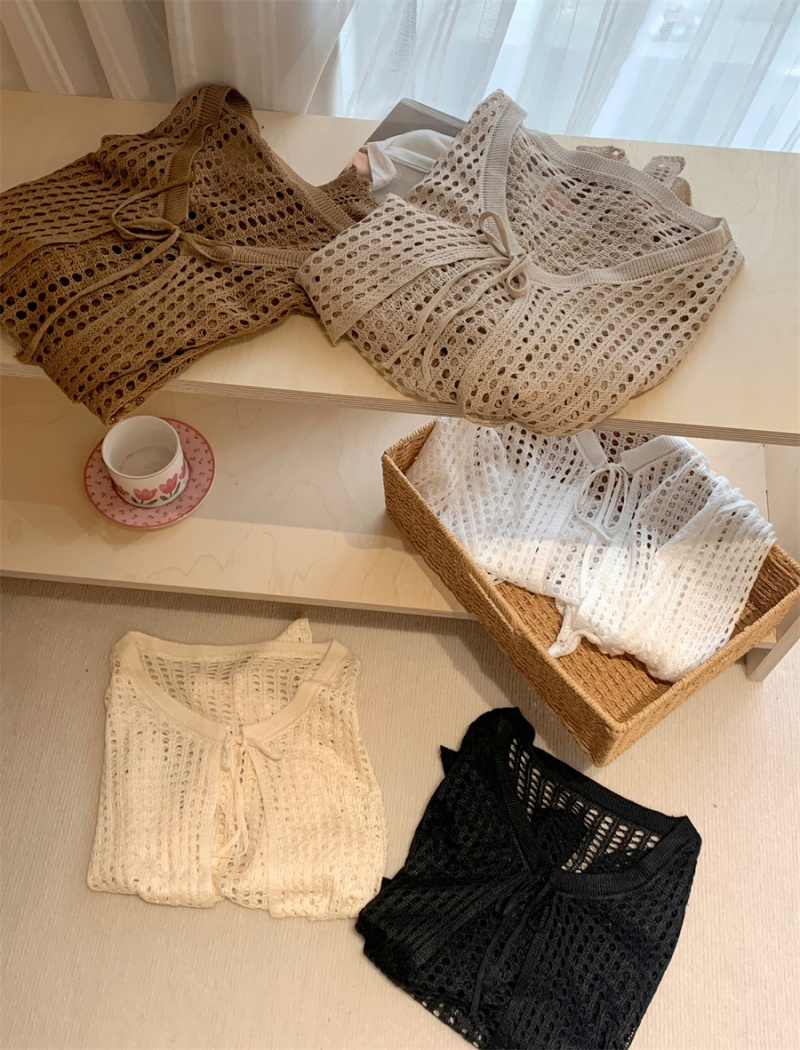 Hollow slim knitted cardigan all-match short shawl